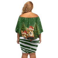 Pembroke Welsh Corgi Dog Xmas Christmas Off Shoulder Short Dress Xmas Holiday Patterns - Wonder Print Shop