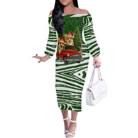 Pembroke Welsh Corgi Dog Xmas Christmas Off The Shoulder Long Sleeve Dress Xmas Holiday Patterns - Wonder Print Shop