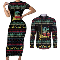 Christmas Vintage Guitar Couples Matching Short Sleeve Bodycon Dress and Long Sleeve Button Shirt Xmas Holiday Patterns - Wonder Print Shop