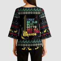 Christmas Vintage Guitar Kimono Sleeve Blouse Xmas Holiday Patterns - Wonder Print Shop