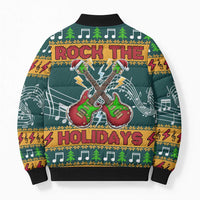 Rock The Holidays Guitar Christmas Bomber Puffer Jacket Xmas Holiday Patterns - Wonder Print Shop