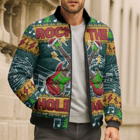 Rock The Holidays Guitar Christmas Bomber Puffer Jacket Xmas Holiday Patterns - Wonder Print Shop