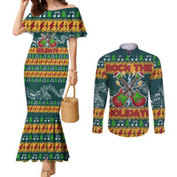 Rock The Holidays Guitar Christmas Couples Matching Mermaid Dress and Long Sleeve Button Shirt Xmas Holiday Patterns - Wonder Print Shop
