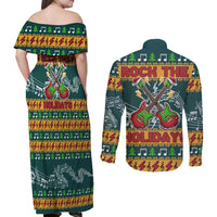 Rock The Holidays Guitar Christmas Couples Matching Off Shoulder Maxi Dress and Long Sleeve Button Shirt Xmas Holiday Patterns - Wonder Print Shop