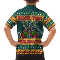 Rock The Holidays Guitar Christmas Family Matching Off The Shoulder Long Sleeve Dress and Hawaiian Shirt Xmas Holiday Patterns - Wonder Print Shop