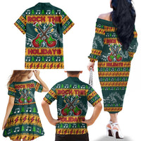 Rock The Holidays Guitar Christmas Family Matching Off The Shoulder Long Sleeve Dress and Hawaiian Shirt Xmas Holiday Patterns - Wonder Print Shop