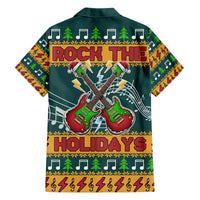 Rock The Holidays Guitar Christmas Family Matching Off The Shoulder Long Sleeve Dress and Hawaiian Shirt Xmas Holiday Patterns - Wonder Print Shop
