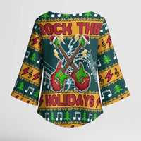 Rock The Holidays Guitar Christmas Kimono Sleeve Blouse Xmas Holiday Patterns - Wonder Print Shop
