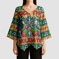Rock The Holidays Guitar Christmas Kimono Sleeve Blouse Xmas Holiday Patterns - Wonder Print Shop
