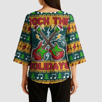 Rock The Holidays Guitar Christmas Kimono Sleeve Blouse Xmas Holiday Patterns - Wonder Print Shop