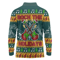 Rock The Holidays Guitar Christmas Long Sleeve Polo Shirt Xmas Holiday Patterns - Wonder Print Shop