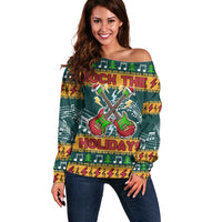 Rock The Holidays Guitar Christmas Off Shoulder Sweater Xmas Holiday Patterns - Wonder Print Shop