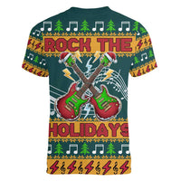 Rock The Holidays Guitar Christmas Women V-Neck T-Shirt Xmas Holiday Patterns - Wonder Print Shop