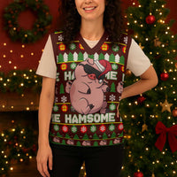 Hamsome Cute Pig Christmas Knitted V-Neck Vest Xmas Holiday Patterns - Wonder Print Shop