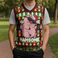 Hamsome Cute Pig Christmas Knitted V-Neck Vest Xmas Holiday Patterns - Wonder Print Shop