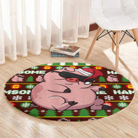 Hamsome Cute Pig Christmas Round Carpet Xmas Holiday Patterns - Wonder Print Shop