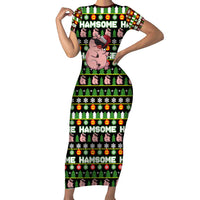 Hamsome Cute Pig Christmas Short Sleeve Bodycon Dress Xmas Holiday Patterns - Wonder Print Shop