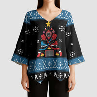 Happy Hockeyday Christmas Kimono Sleeve Blouse Xmas Holiday Patterns - Wonder Print Shop