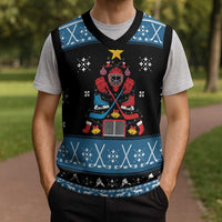 Happy Hockeyday Christmas Knitted V-Neck Vest Xmas Holiday Patterns - Wonder Print Shop