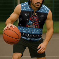 Happy Hockeyday Christmas Sleeveless Zip Hoodie Xmas Holiday Patterns - Wonder Print Shop
