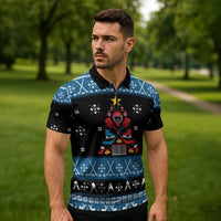 Happy Hockeyday Christmas Zipper Polo Shirt Xmas Holiday Patterns - Wonder Print Shop