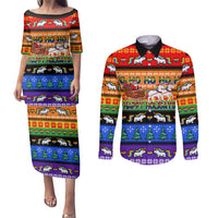 Happy Holigays Christmas Couples Matching Puletasi and Long Sleeve Button Shirt Xmas Holiday Patterns - Wonder Print Shop