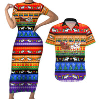 Happy Holigays Christmas Couples Matching Short Sleeve Bodycon Dress and Hawaiian Shirt Xmas Holiday Patterns - Wonder Print Shop