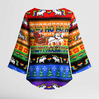 Happy Holigays Christmas Kimono Sleeve Blouse Xmas Holiday Patterns - Wonder Print Shop