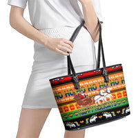 Happy Holigays Christmas Leather Tote Bag Xmas Holiday Patterns - Wonder Print Shop