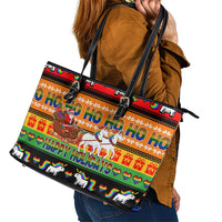 Happy Holigays Christmas Leather Tote Bag Xmas Holiday Patterns - Wonder Print Shop