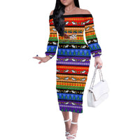 Happy Holigays Christmas Off The Shoulder Long Sleeve Dress Xmas Holiday Patterns - Wonder Print Shop