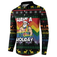Have A Super Gay Holiday Christmas Button Sweatshirt Xmas Holiday Patterns - Wonder Print Shop