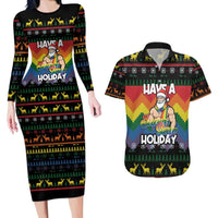 Have A Super Gay Holiday Christmas Couples Matching Long Sleeve Bodycon Dress and Hawaiian Shirt Xmas Holiday Patterns - Wonder Print Shop