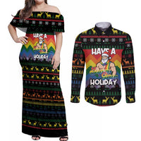Have A Super Gay Holiday Christmas Couples Matching Off Shoulder Maxi Dress and Long Sleeve Button Shirt Xmas Holiday Patterns - Wonder Print Shop