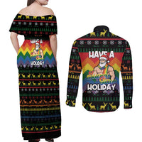 Have A Super Gay Holiday Christmas Couples Matching Off Shoulder Maxi Dress and Long Sleeve Button Shirt Xmas Holiday Patterns - Wonder Print Shop
