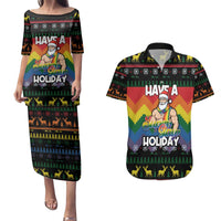 Have A Super Gay Holiday Christmas Couples Matching Puletasi and Hawaiian Shirt Xmas Holiday Patterns - Wonder Print Shop