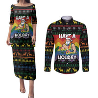 Have A Super Gay Holiday Christmas Couples Matching Puletasi and Long Sleeve Button Shirt Xmas Holiday Patterns - Wonder Print Shop