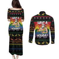 Have A Super Gay Holiday Christmas Couples Matching Puletasi and Long Sleeve Button Shirt Xmas Holiday Patterns - Wonder Print Shop