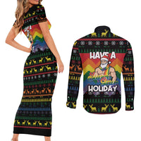 Have A Super Gay Holiday Christmas Couples Matching Short Sleeve Bodycon Dress and Long Sleeve Button Shirt Xmas Holiday Patterns - Wonder Print Shop