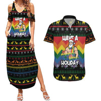 Have A Super Gay Holiday Christmas Couples Matching Summer Maxi Dress and Hawaiian Shirt Xmas Holiday Patterns - Wonder Print Shop