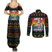 Have A Super Gay Holiday Christmas Couples Matching Summer Maxi Dress and Long Sleeve Button Shirt Xmas Holiday Patterns - Wonder Print Shop