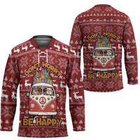 Hippie Car Santa Claus Christmas Hockey Jersey Xmas Holiday Patterns - Wonder Print Shop
