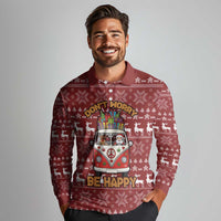 Hippie Car Santa Claus Christmas Long Sleeve Polo Shirt Xmas Holiday Patterns - Wonder Print Shop
