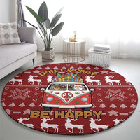Hippie Car Santa Claus Christmas Round Carpet Xmas Holiday Patterns - Wonder Print Shop