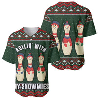 Christmas Bowling Rollin With My Snowmies Baseball Jersey Xmas Holiday Patterns - Wonder Print Shop