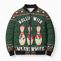 Christmas Bowling Rollin With My Snowmies Bomber Puffer Jacket Xmas Holiday Patterns - Wonder Print Shop