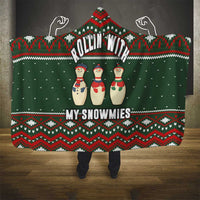 Christmas Bowling Rollin With My Snowmies Hooded Blanket Xmas Holiday Patterns - Wonder Print Shop