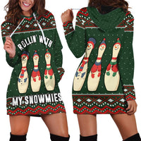 Christmas Bowling Rollin With My Snowmies Hoodie Dress Xmas Holiday Patterns - Wonder Print Shop