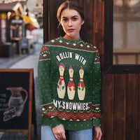 Christmas Bowling Rollin With My Snowmies Ugly Christmas Sweater Xmas Holiday Patterns - Wonder Print Shop