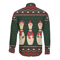 Christmas Bowling Rollin With My Snowmies Long Sleeve Button Shirt Xmas Holiday Patterns - Wonder Print Shop